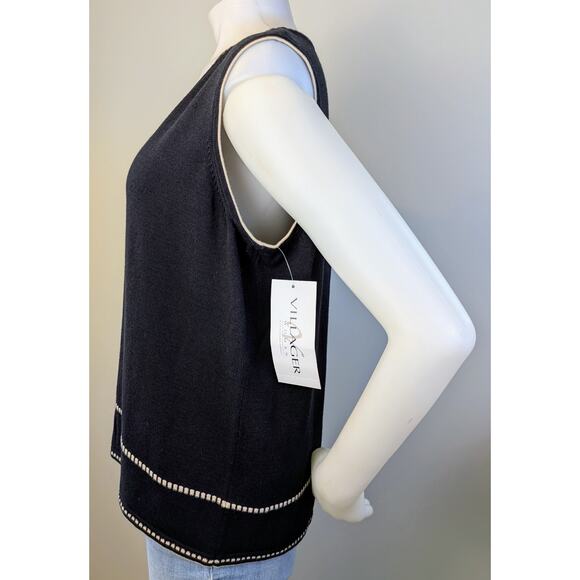 NEW Villager Woman Liz Claiborne Sleeveless Sweater XL Black Tan Shell V-Neck - Picture 3 of 9